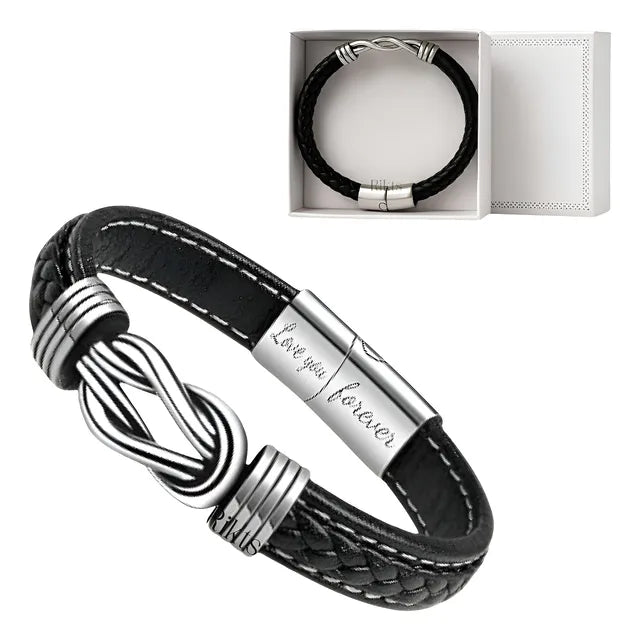 Pulsera Brazalete Cuero Nudo I Love You Forever + Cajita Color Negro Diámetro 6 Cm Largo 23 Cm