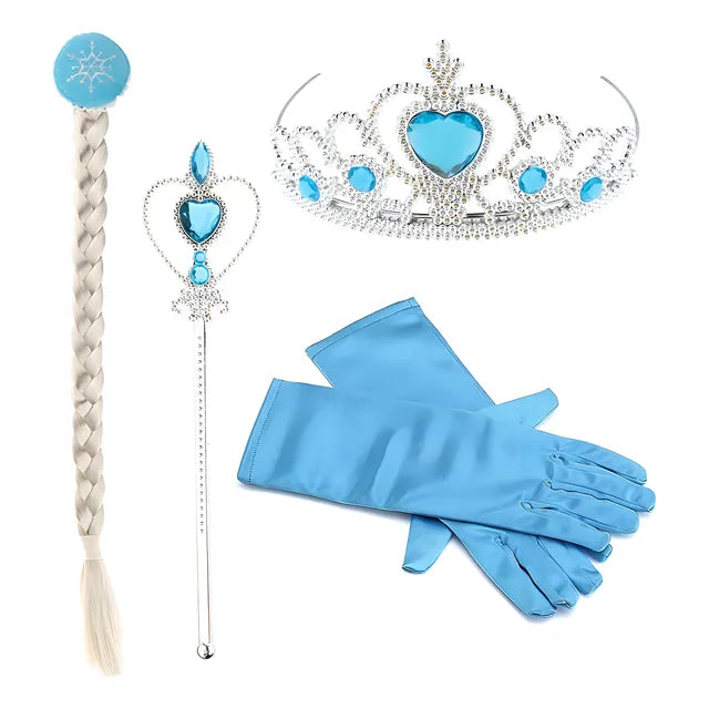 Kit de accesorios Frozen Elsa con trenza, guantes, corona y varita, color azul cielo